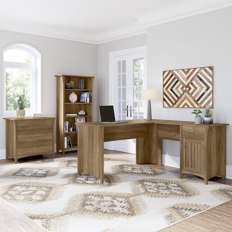 Khadesha 3 Piece Computer Desk Office Set, Reclaimed Pine