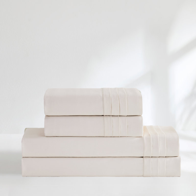 Ensemble de draps en coton 4 pièces, Crème, Ensemble de draps pour très grand lit