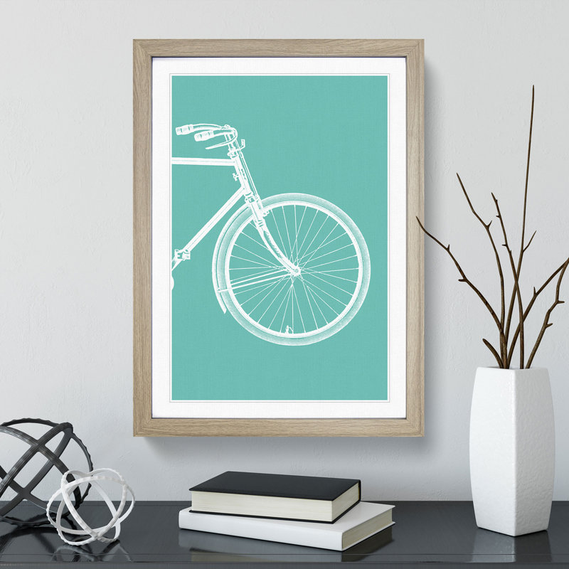 Bicycle No.2 Teal - Picture Frame Graphic Art, 36cm H x 27cm W x 2cm D, Oak