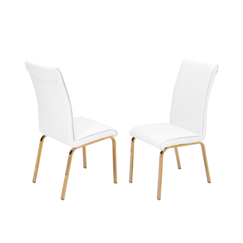 Chaise de salle à manger rembourrée Trombetta, Or / chrome, Blanc