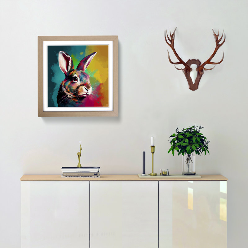 Rabbit Digital No.5 - Single Picture Frame Print on Wood, Oak