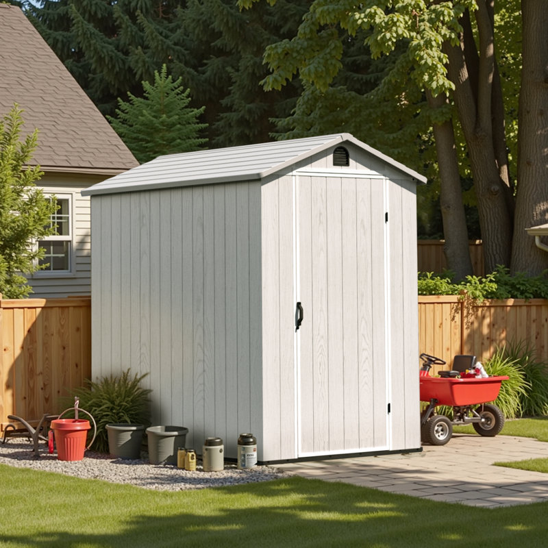 4 ft. W x 6 ft. D Plastic Storage Shed with Floor, Resin Shed with Window and Lockable Door, White