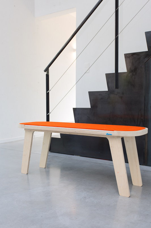 Maxman Upholstered Bench, Orange / White / Grey