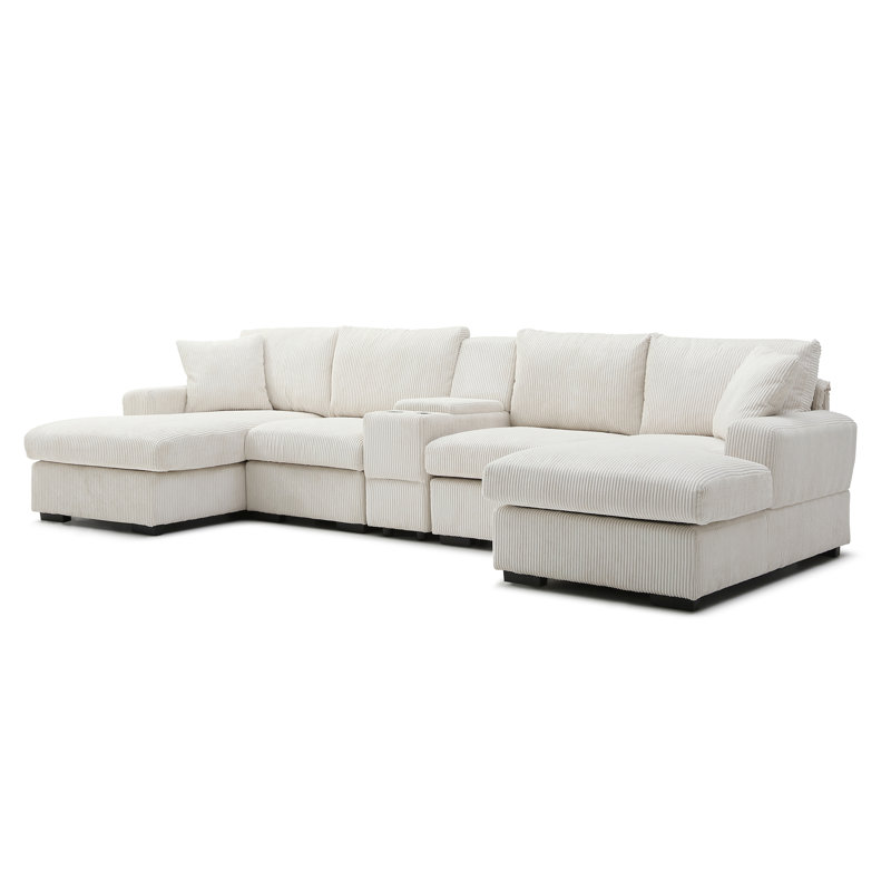 U Shaped Cloud Couch Sectional Sofa, Beige Corduroy