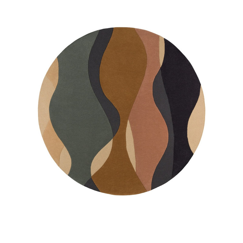 Oceane Hand Tufted Wool Abstract Area Rug in Automne/Brown/Green, Round 7'8"