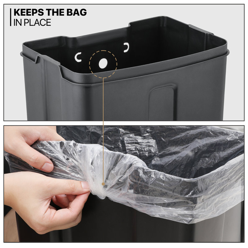 Black Stainless Steel 40L Rectangular Step Trash Can