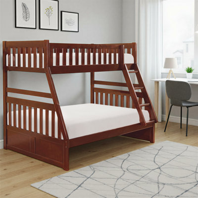 Koidula Transitional Twin over Full Bunk Bed with Protective Guard Rails, Integrated Ladder & Foundation-Free Design