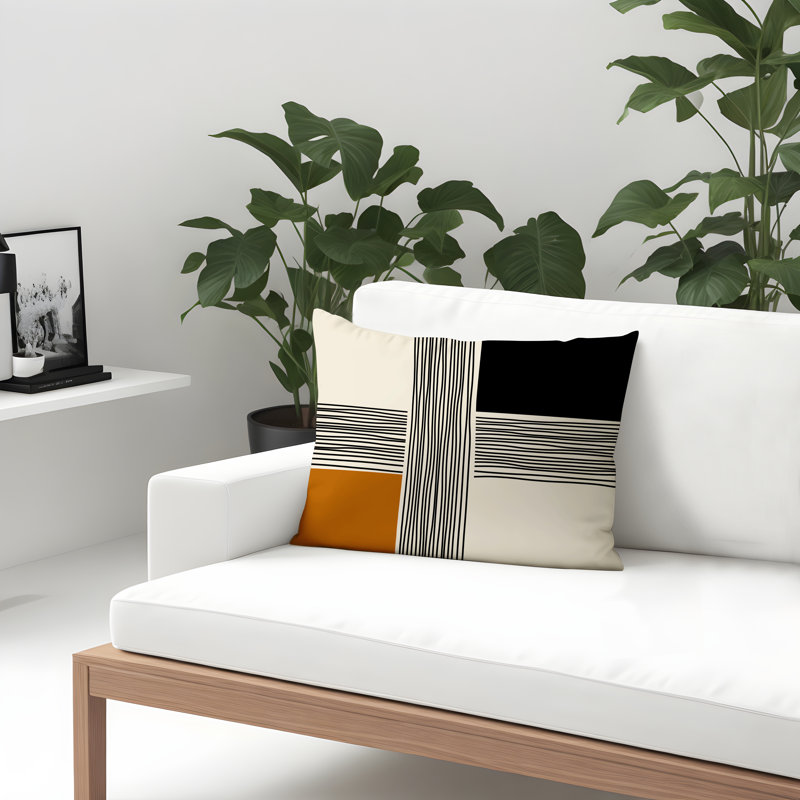Housse et insert de coussin rectangulaire intérieur / extérieur en polyester filé Cassie, Orange, H 14 po x l 20 po