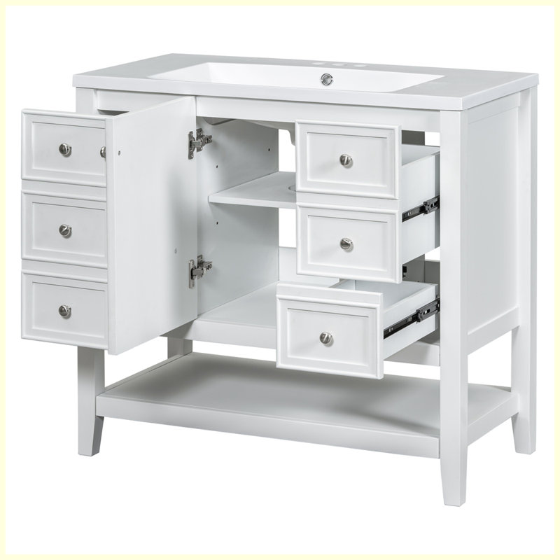 Ensemble de meuble-lavabo moderne avec lavabo et trois tiroirs, Blanc / Blanc