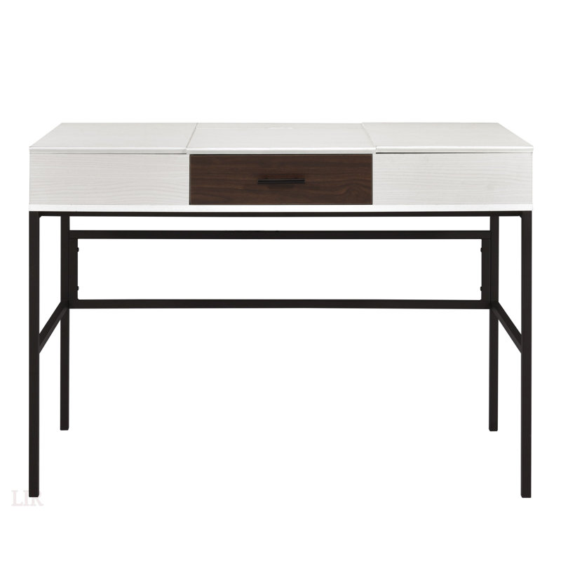 Reeves Metal Base Writing Desk, White/Oak