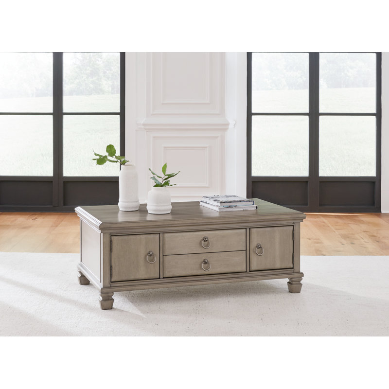 Gray Rectangular Wood Coffee Table with Storage