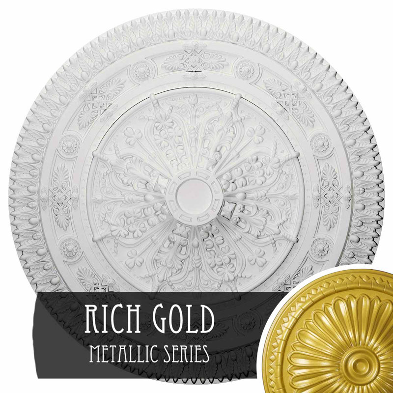 Endurathane Naple Ceiling Medallion, 37 1/2"OD x 3 3/8"P (Fits Canopies up to 3 3/8"), Hand-Painted Rich Gold Finish