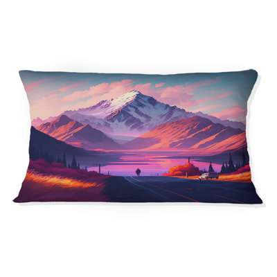 Magenta Autumn Morning Road V - Mountains Printed Throw Pillow