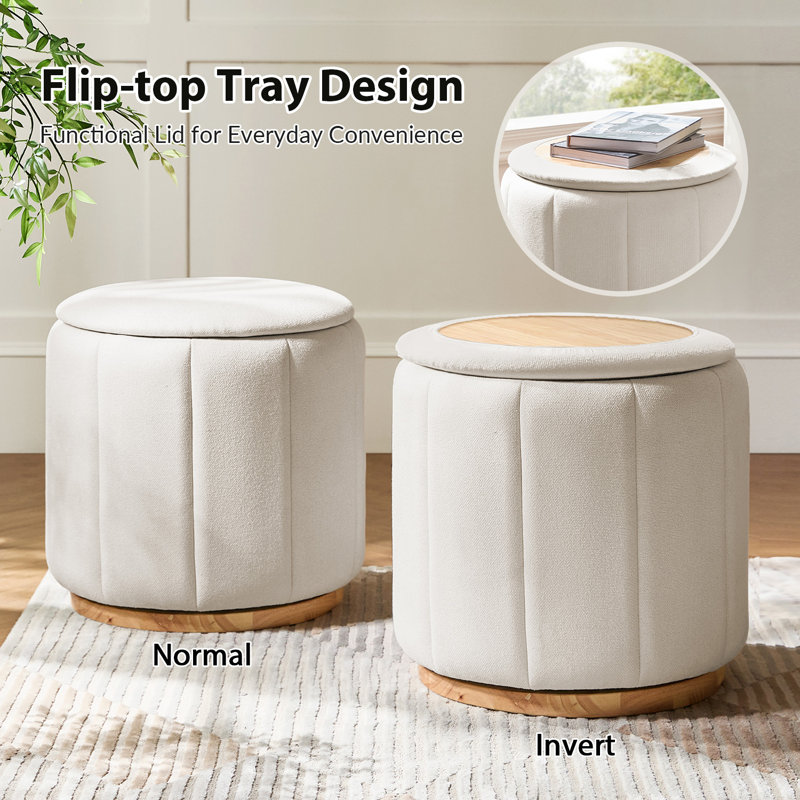 Burchard Modern Storage Ottoman with Solid Wood Base set of 2, White