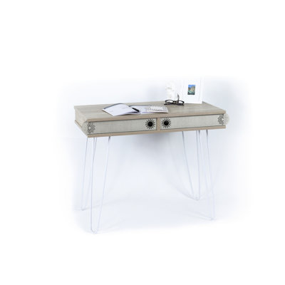 Modern 2 Tier Desk With Metal Legs In Plain Oak Look Oak, Fashion Forward