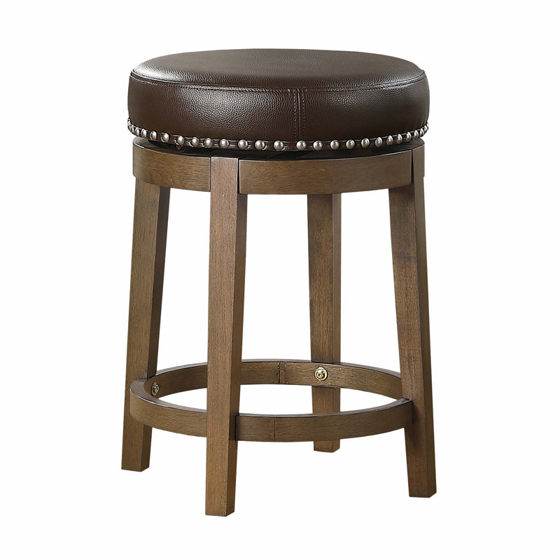 Tabouret pivotant et court en bois massif Hassanah, Tabouret de bar (hauteur du siège de 30,5 po), Brun
