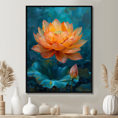 «Vibrant Orange and Blue Lotus Bloom II», impression d'art mural Lotus