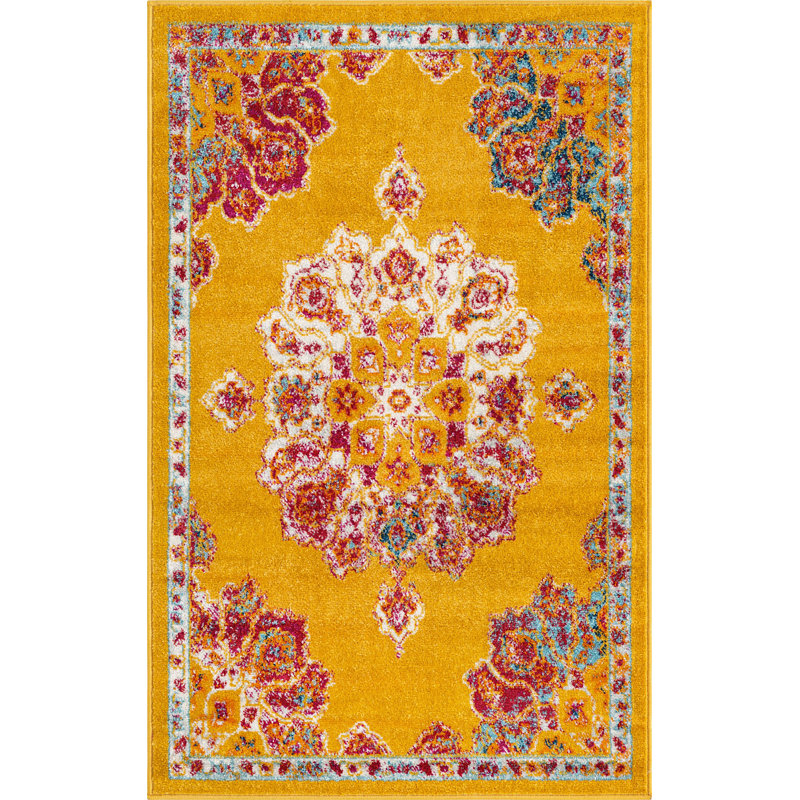 Tapis traditionnel Makay de couleur orange, Rectangle 3 pi 3 po x 5 pi 3 po