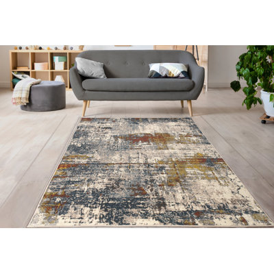 Tapis abstrait rustique multicolore beige brique moutarde rouge Ladole Rugs