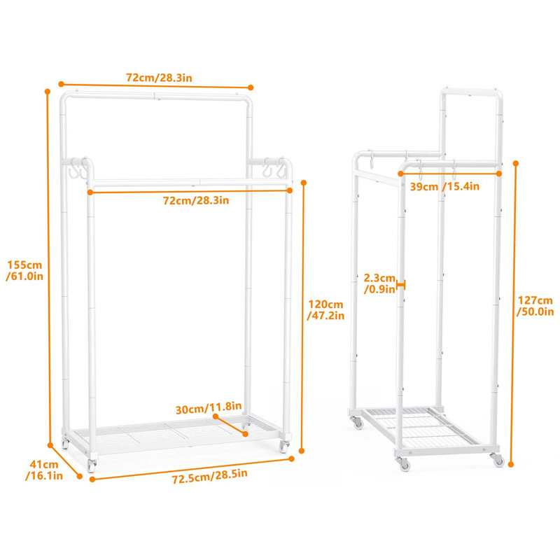 Bonville 72cm Rolling Clothing Rack, White