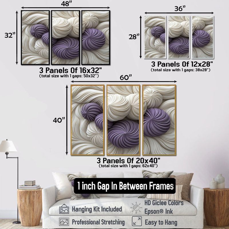 Or et mauve de Noël tourbillon de menthe poivrée IV - ensemble de décoration murale de Noël, Toile avec cadre flottant noir