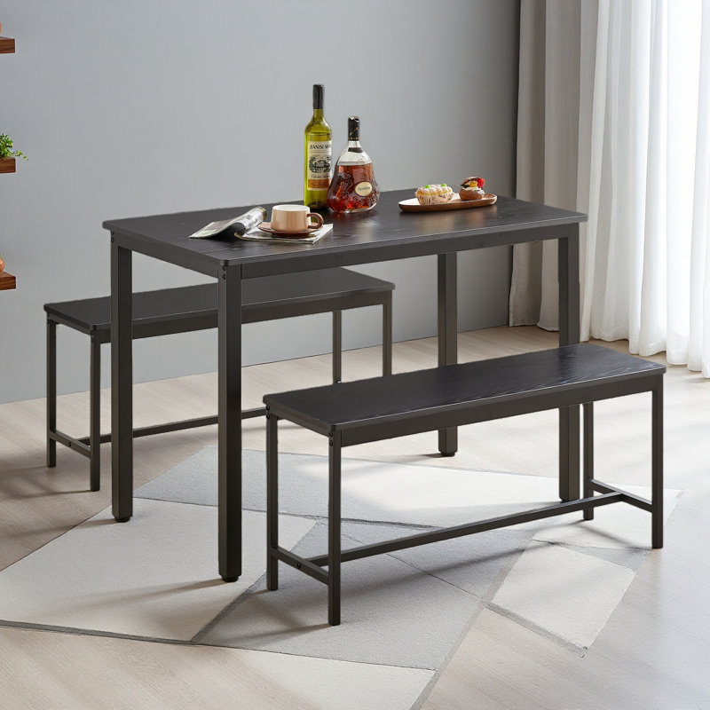 Ensemble de table de salle à manger, table de bar avec 2 bancs de salle à manger, comptoir de table de cuisine avec chaises, table de petit déjeuner industrielle pour la cuisine, salon