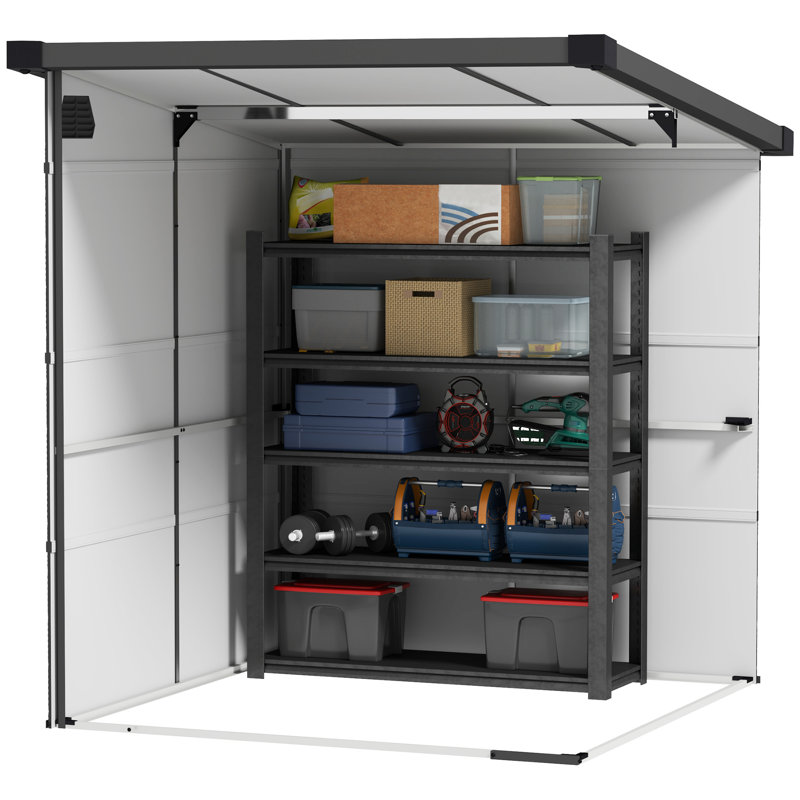 Garden 6 ft. W 6 ft. D Plastic Pent Storage Shed, Light Grey