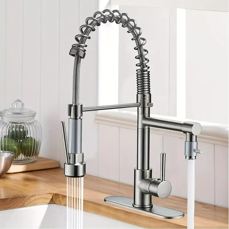 Robinet d'évier de cuisine en nickel brossé avec douchette extractible