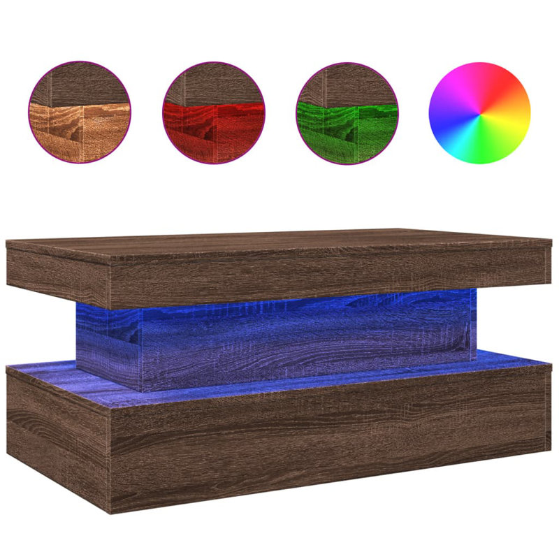 Table basse avec lumières DEL blanches 19,7 po x 19,7 po x 15,7 po
