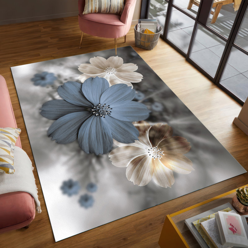 Transitional Non-Woven Thin Type Printed Rug with Abstract Geometric Pattern Ideal for Modern Home Decor