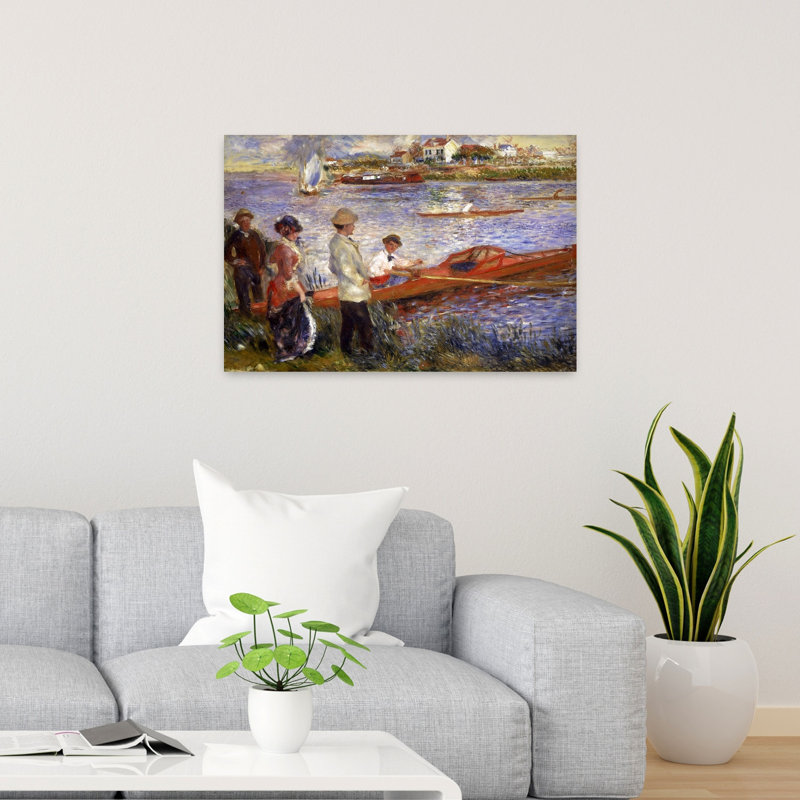 «Oarsmen At Chatou», 1879, reproduction d'art contemporain classique de style bord de mer violet, 24" H x 36" W