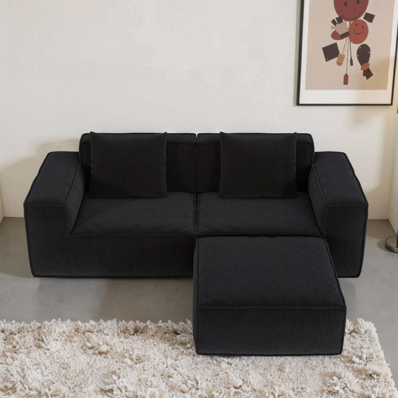 Canapé convertible 2 places, Noir, H 39,37 po x l 86,6 po x P 28,39 po, 2