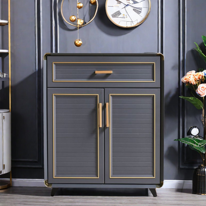 Two-door aluminum alloy shoe cabinet with drawer 9 - Pair Shoe Storage Cabinet