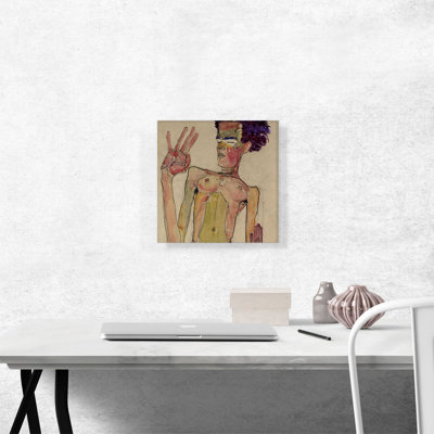 " Kneeling Nude With Raised Hands " by Egon Schiele Painting Print