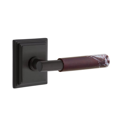 Ensemble de leviers de passage Emtek Select avec rosette Wilshire et tige en T, levier en marbre Rosso Levanto (CF)