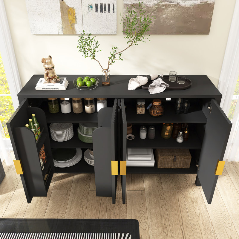 Buffet moderne de 57,5 po avec supports, tablettes réglables et crochets, Noir
