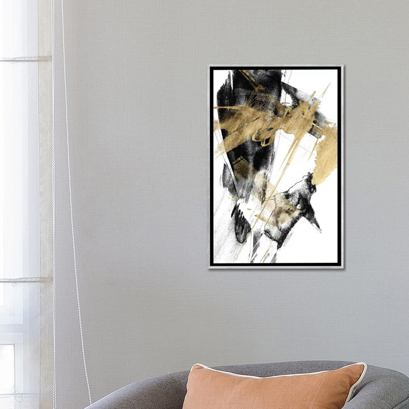 « Glam & Black I » par Jennifer Goldberger-impression, Toile avec cadre argenté, H 26 po x l 18 po x 1,5 po