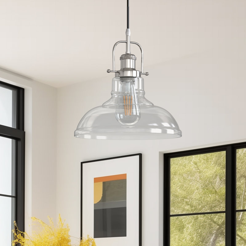 Luminaire suspendu pour îlot de cuisine à 1 lumière Diawara, semi-encastré / suspendu, Nickel brossé
