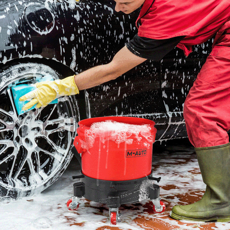 Car Washing Bucket Pulley Set with 360 Degree Casters, Bucket Dolly with Insert Grit Trap for Car Washing Detailing