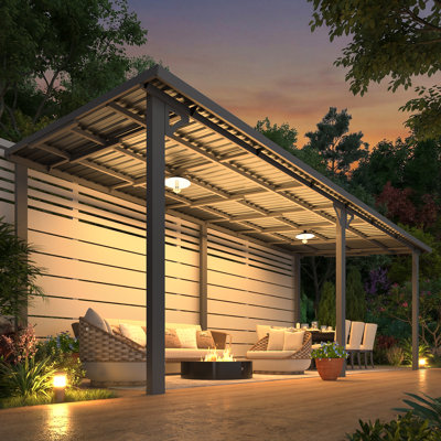 Pavillon de jardin à toit rigide avec toit incliné en acier galvanisé
