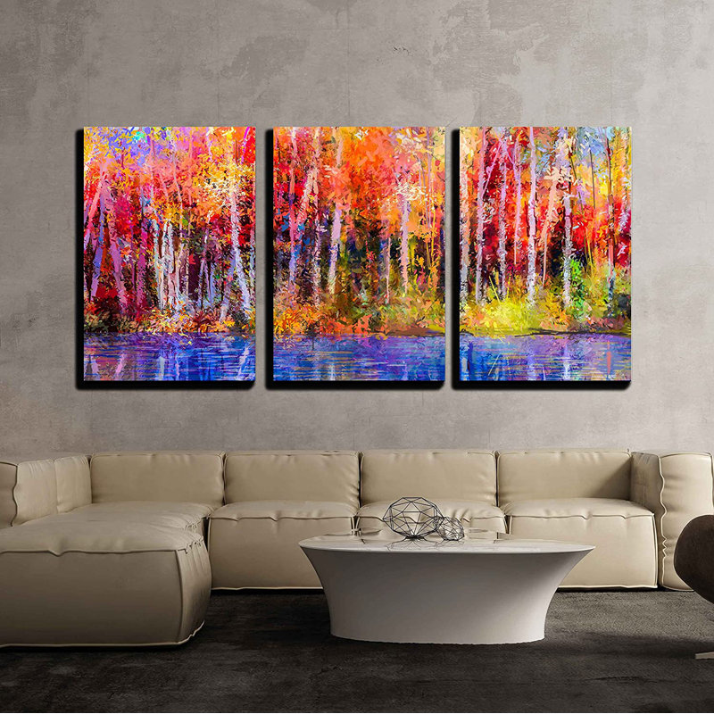 Abstract Forest " Colorful Autumn Trees. Semi Abstract Image Of Forest, Aspen Trees With Yellow " 3 - Pieces
