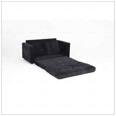 55 Inch 3 Fold Convertible Futon Couch Sofa Bed, Velvet Linen Fabric for Small Spaces and Multi-Functionality, Dark Gray