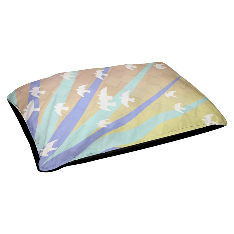Coussin stylisés d’oiseaux et de soleil Burien, L 42 po x l 52 po, Bleu / orange / noir