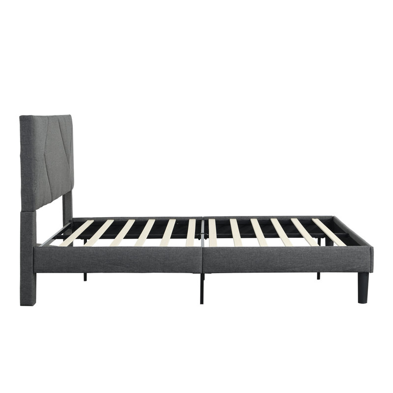 Grand lit avec tête de lit tapissier - Base de matelas robuste avec sommier sans sommier gris