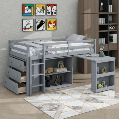 Twin Loft Bed With Drawer Shelf And Pull-Out Desk Combo by Harriet Bee