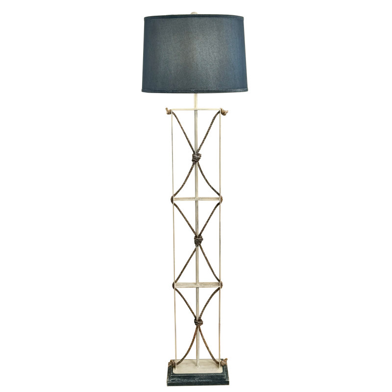 Lampe sur pied en fer / corde avec base et abat-jour, Marine, Marine