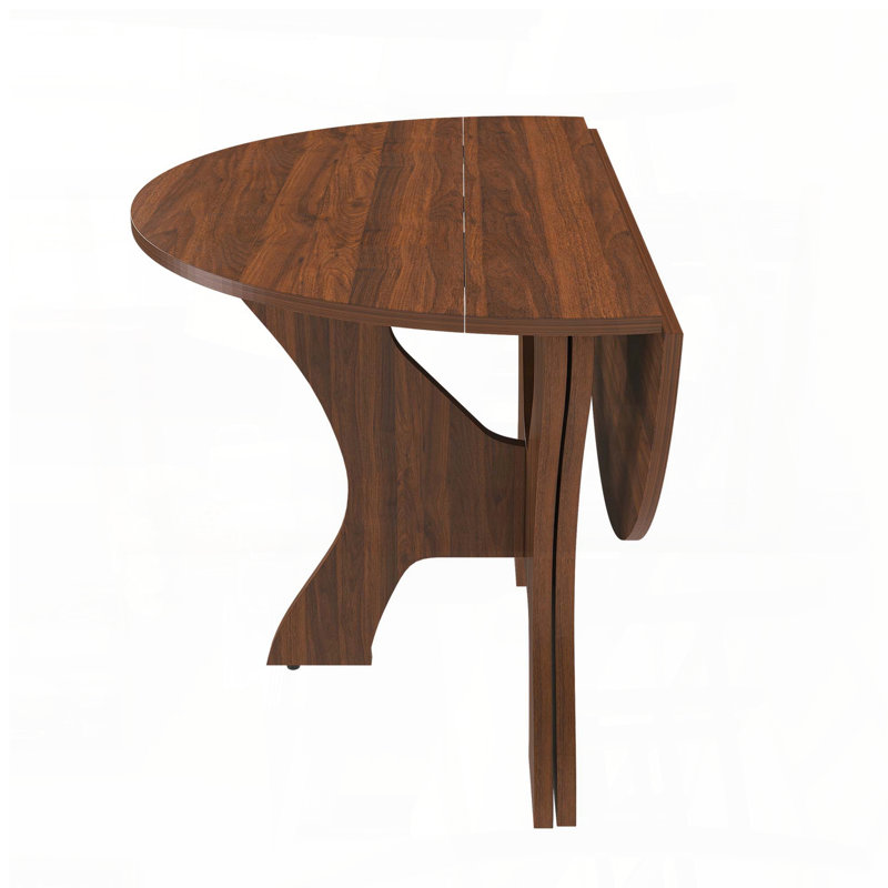 43-Inch Folding Dining Table - Walnut Veneer, Ultra-Slim 8" Folded Profile, Brown