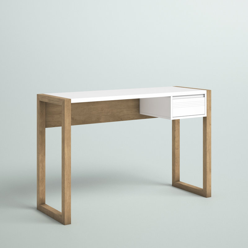 Bureau d'écriture à 1 tiroir Carleisha, Blanc / chêne anglais