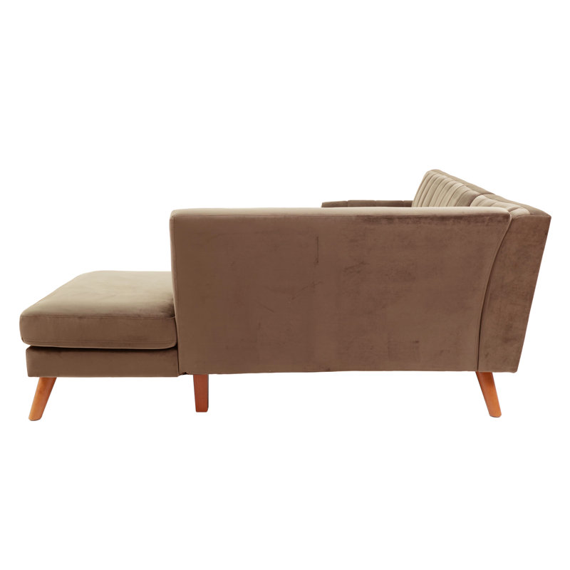 Velvet L-Shaped Sectional Right Hand Facing, Light Brown Velvet
