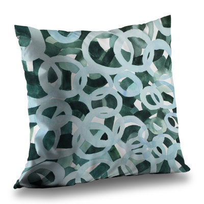 Abstract Circles Turquoise Throw Pillow – Poly Twill Throw Pillow with Insert, Double-Sided Print